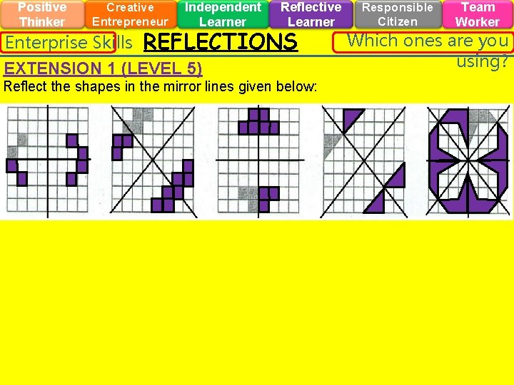 Positive Thinker Creative Entrepreneur Enterprise Skills Independent Learner Reflective Learner REFLECTIONS EXTENSION 1 (LEVEL