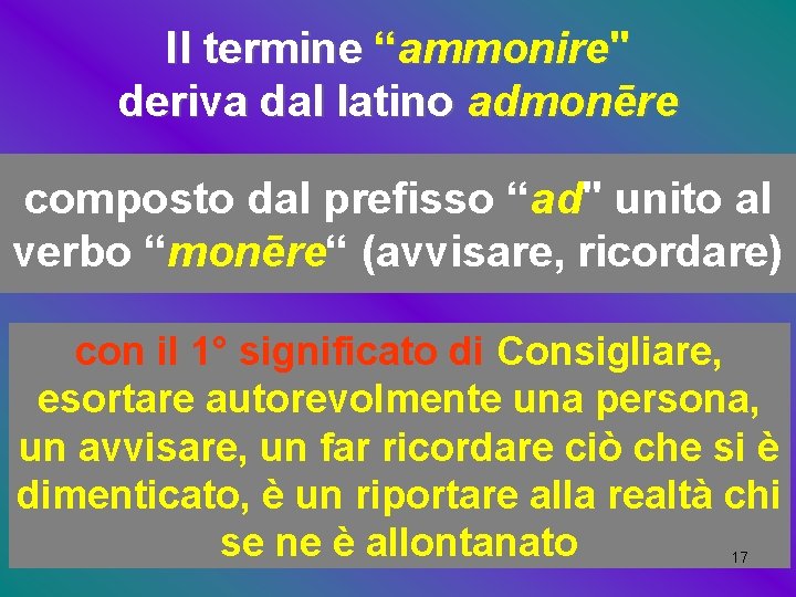 Il termine “ammonire" deriva dal latino admonēre composto dal prefisso “ad" unito al verbo