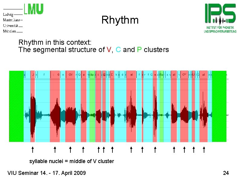 Rhythm in this context: The segmental structure of V, C and P clusters syllable