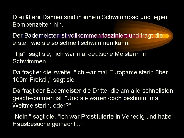 Drei ältere Damen sind in einem Schwimmbad und legen Bombenzeiten hin. Der Bademeister ist Drei ältere Damen sind in einem Schwimmbad und legen Bombenzeiten hin. Der Bademeister ist