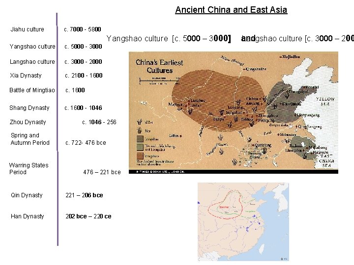 Ancient China and East Asia Jiahu culture c. 7000 - 5800 Yangshao culture c.