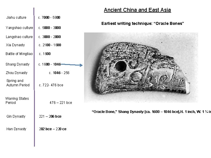 Ancient China and East Asia Jiahu culture c. 7000 - 5800 Yangshao culture c.