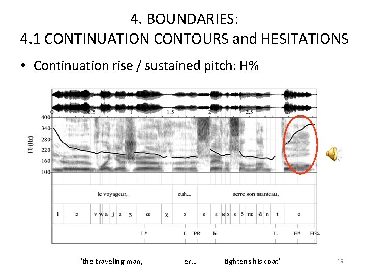 4. BOUNDARIES: 4. 1 CONTINUATION CONTOURS and HESITATIONS • Continuation rise / sustained pitch: