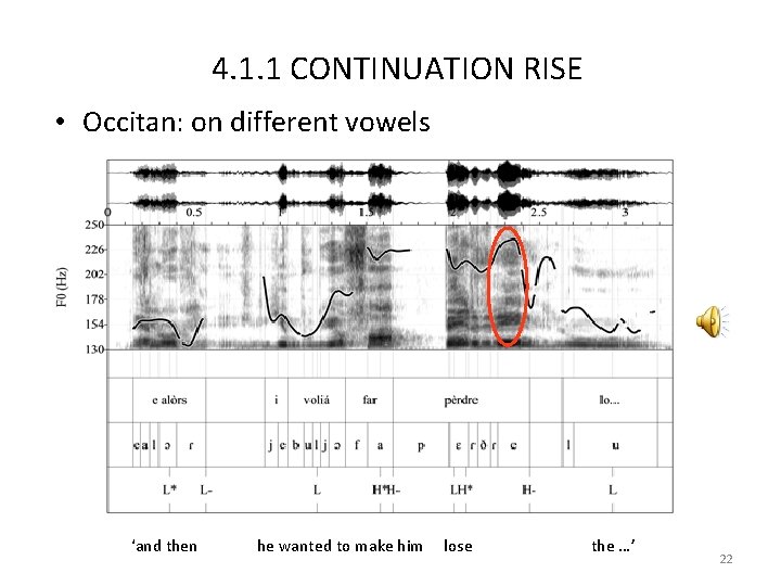 4. 1. 1 CONTINUATION RISE • Occitan: on different vowels ‘and then he wanted