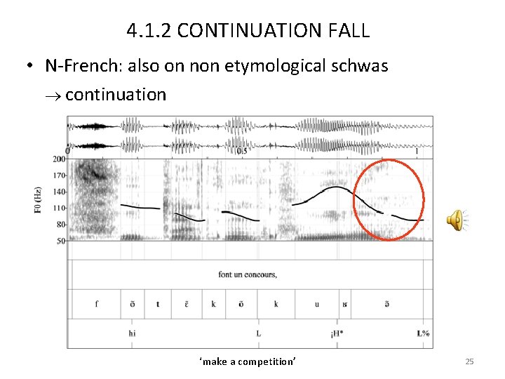 4. 1. 2 CONTINUATION FALL • N‐French: also on non etymological schwas continuation ‘make