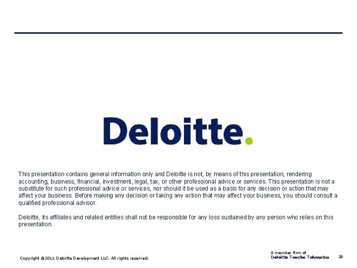 This presentation contains general information only and Deloitte is not, by means of this