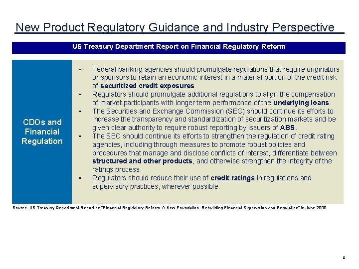  New Product Regulatory Guidance and Industry Perspective US Treasury Department Report on Financial