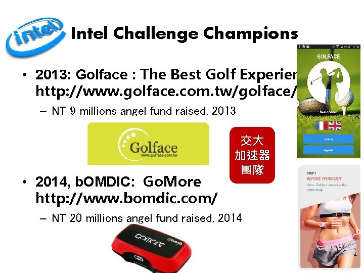 Intel Challenge Champions • 2013: Golface : The Best Golf Experience http: //www. golface.