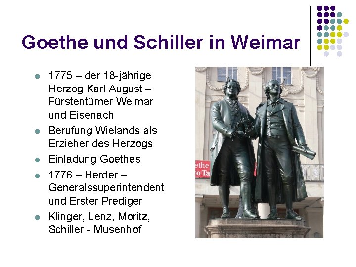 Goethe und Schiller in Weimar l l l 1775 – der 18 -jährige Herzog