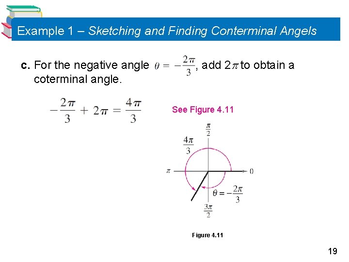 Example 1 – Sketching and Finding Conterminal Angels c. For the negative angle coterminal
