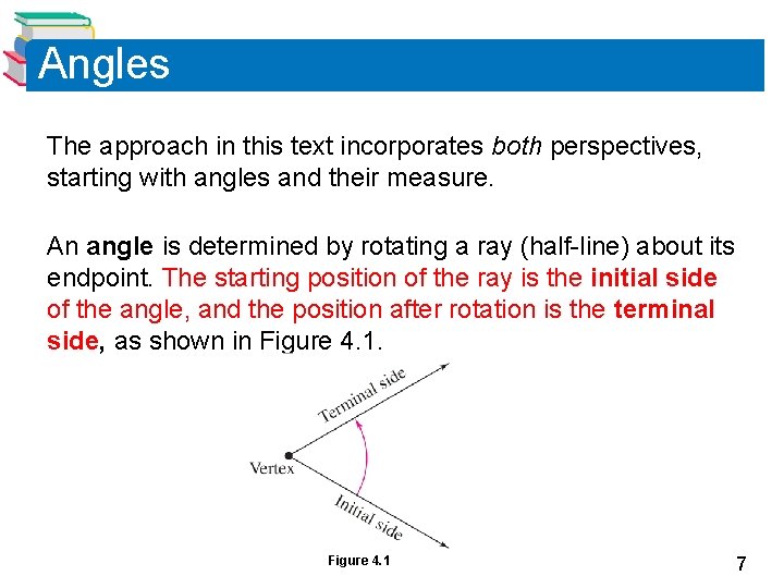 Angles The approach in this text incorporates both perspectives, starting with angles and their