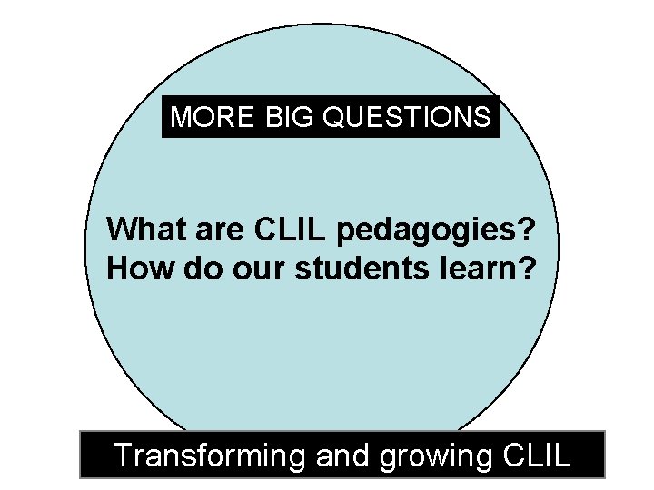 MORE BIG QUESTIONS What are CLIL pedagogies? How do our students learn? Transforming and