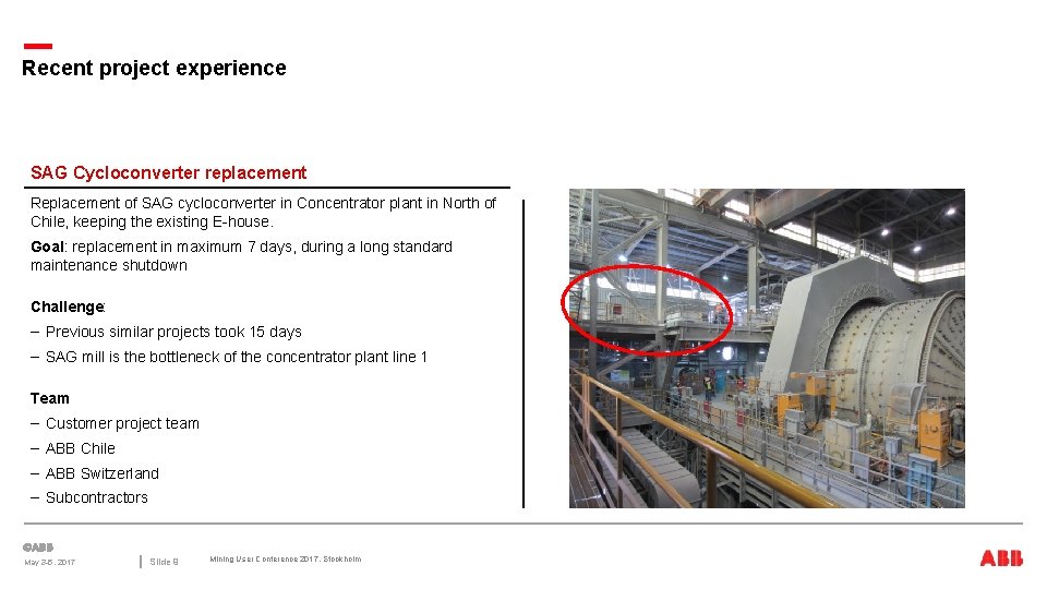 Recent project experience SAG Cycloconverter replacement Replacement of SAG cycloconverter in Concentrator plant in