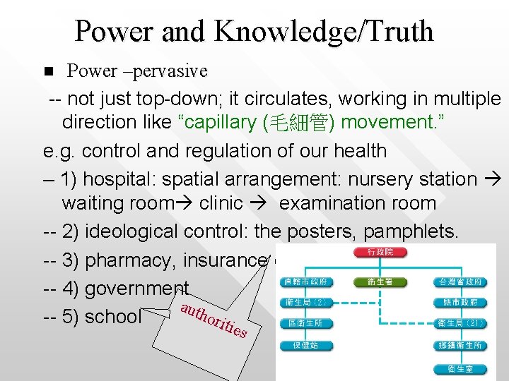 Power and Knowledge/Truth Power –pervasive -- not just top-down; it circulates, working in multiple