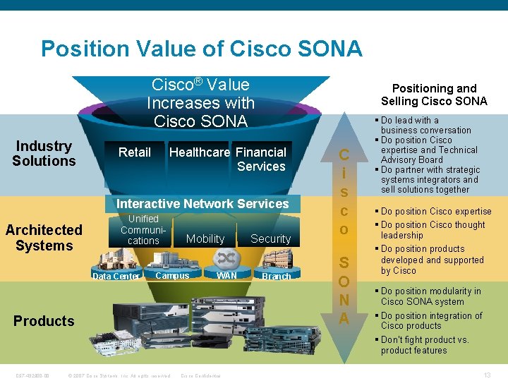 Position Value of Cisco SONA Cisco® Value Increases with Cisco SONA Industry Solutions Retail