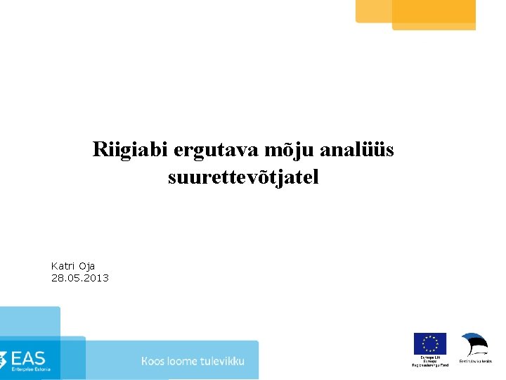 Riigiabi ergutava mõju analüüs suurettevõtjatel Katri Oja 28. 05. 2013 