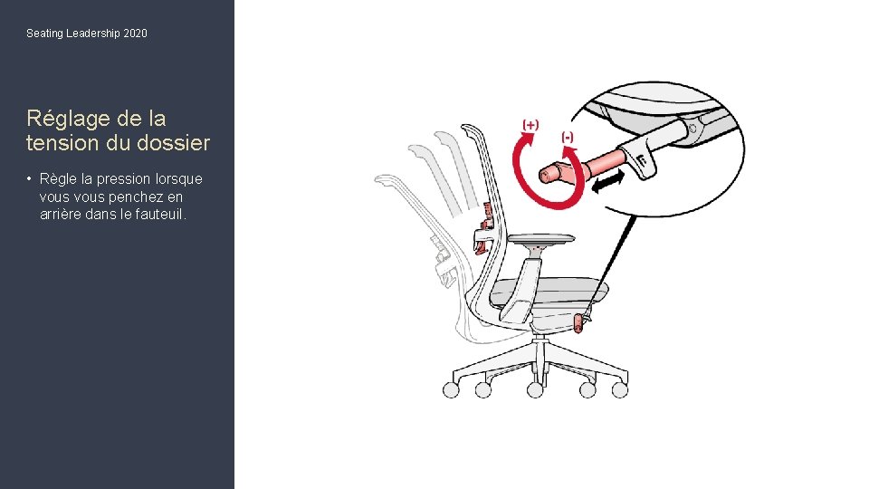 Seating Leadership 2020 Réglage de la tension du dossier • Règle la pression lorsque