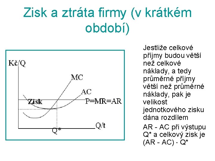 Zisk a ztráta firmy (v krátkém období) Jestliže celkové příjmy budou větší než celkové