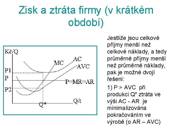 Zisk a ztráta firmy (v krátkém období) Jestliže jsou celkové příjmy menší než celkové