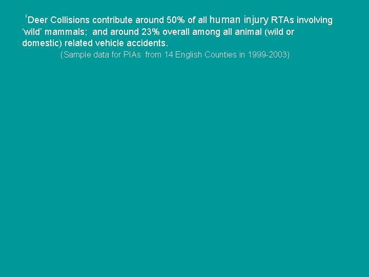 ‘Deer Collisions contribute around 50% of all human injury RTAs involving ‘wild’ mammals; and