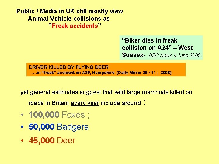 Public / Media in UK still mostly view Animal-Vehicle collisions as ”Freak accidents” “Biker