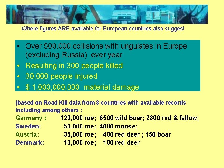 Where figures ARE available for European countries also suggest • Over 500, 000 collisions