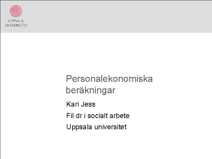 Personalekonomiska beräkningar Kari Jess Fil dr i socialt arbete Uppsala universitet 