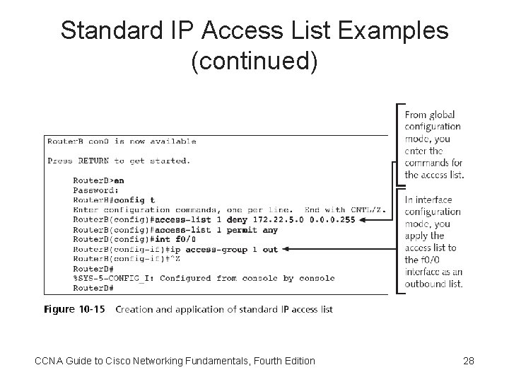 Standard IP Access List Examples (continued) CCNA Guide to Cisco Networking Fundamentals, Fourth Edition