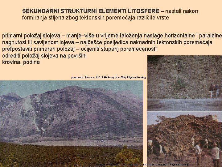 SEKUNDARNI STRUKTURNI ELEMENTI LITOSFERE – nastali nakon formiranja stijena zbog tektonskih poremećaja različite vrste