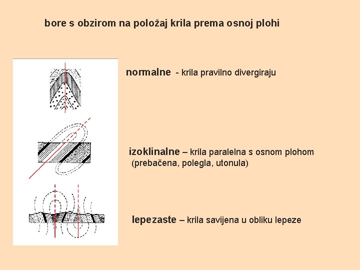 bore s obzirom na položaj krila prema osnoj plohi normalne - krila pravilno divergiraju