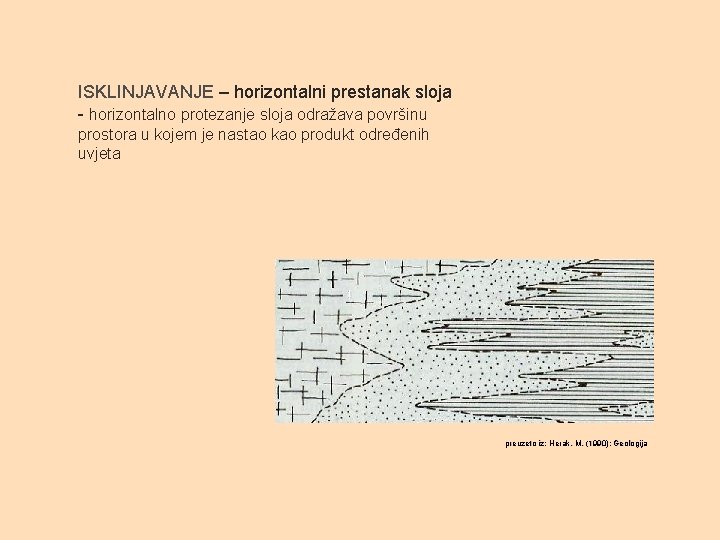 ISKLINJAVANJE – horizontalni prestanak sloja - horizontalno protezanje sloja odražava površinu prostora u kojem