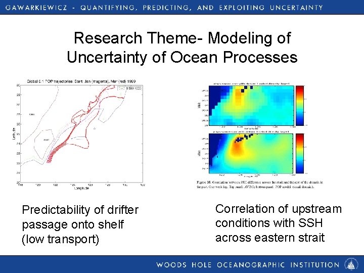 Research Theme- Modeling of Uncertainty of Ocean Processes Predictability of drifter passage onto shelf