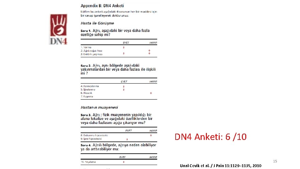 1 0 0 1 1 DN 4 Anketi: 6 /10 Unal-Cevik et al. /