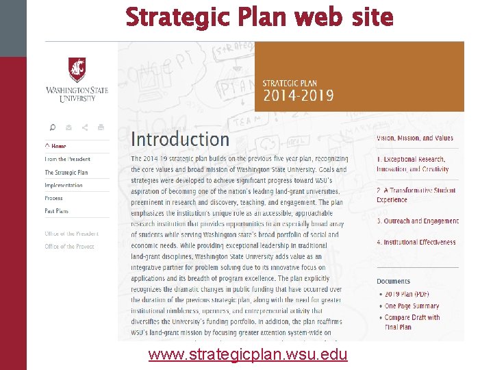 Strategic Plan web site www. strategicplan. wsu. edu 