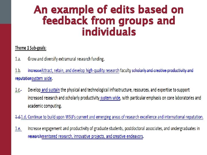 An example of edits based on feedback from groups and individuals 