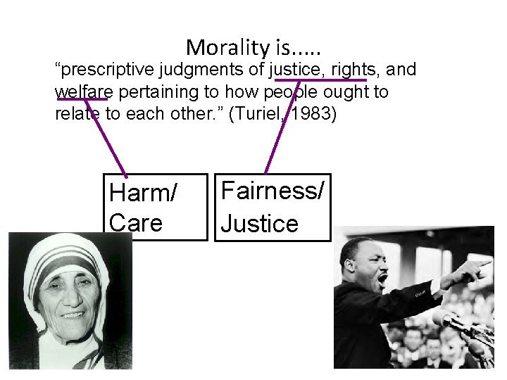 Morality is. . . “prescriptive judgments of justice, rights, and welfare pertaining to how