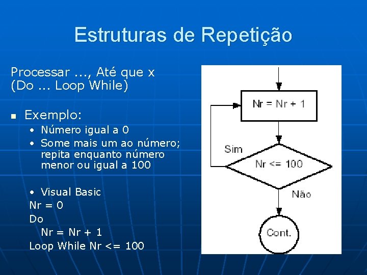 Estruturas de Repetição Processar. . . , Até que x (Do. . . Loop