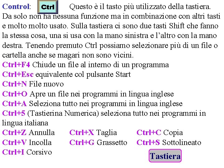 Control: Questo è il tasto più utilizzato della tastiera. Da solo non ha nessuna