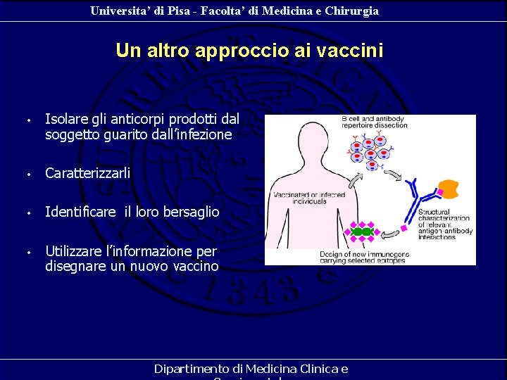 Universita’ di Pisa - Facolta’ di Medicina e Chirurgia Un altro approccio ai vaccini Universita’ di Pisa - Facolta’ di Medicina e Chirurgia Un altro approccio ai vaccini