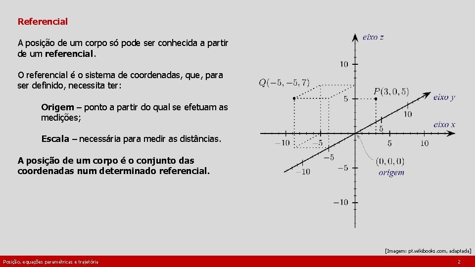 Referencial A posição de um corpo só pode ser conhecida a partir de um