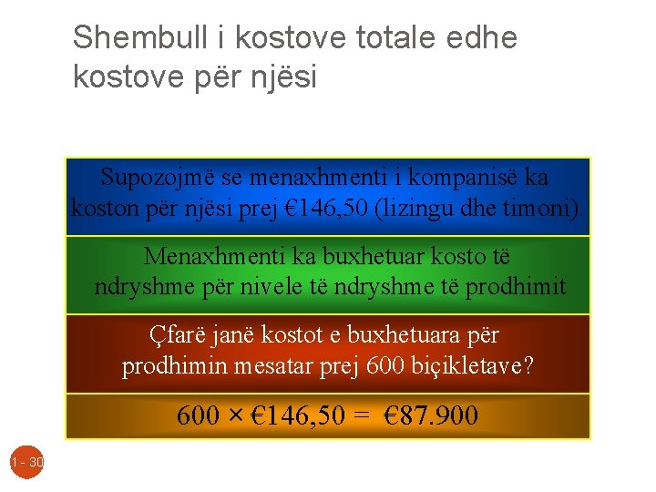 Shembull i kostove totale edhe kostove për njësi Supozojmë se menaxhmenti i kompanisë ka