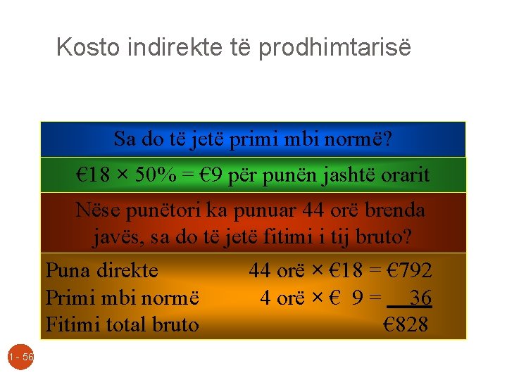 Kosto indirekte të prodhimtarisë Sa do të jetë primi mbi normë? € 18 ×
