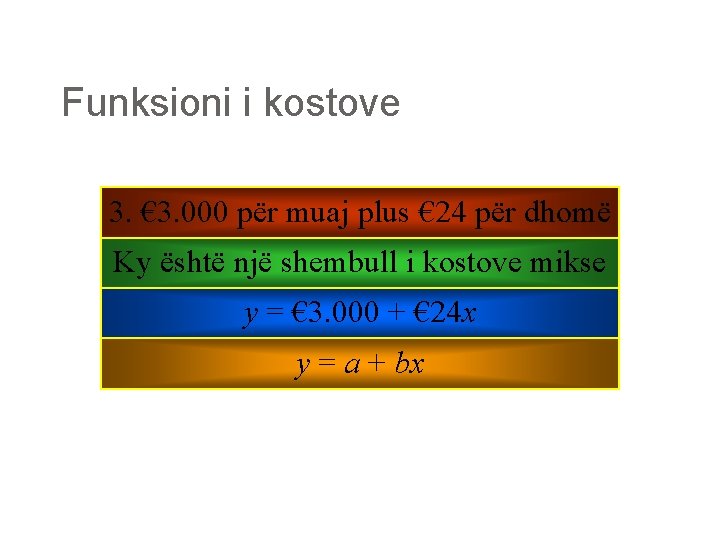 Funksioni i kostove 3. € 3. 000 për muaj plus € 24 për dhomë