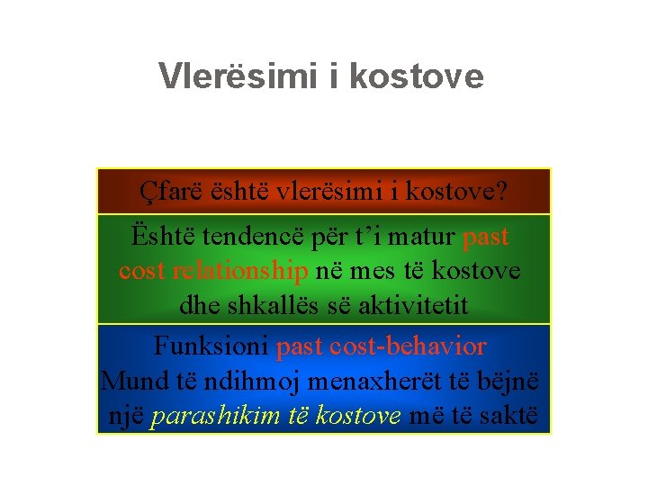 Vlerësimi i kostove Çfarë është vlerësimi i kostove? Është tendencë për t’i matur past