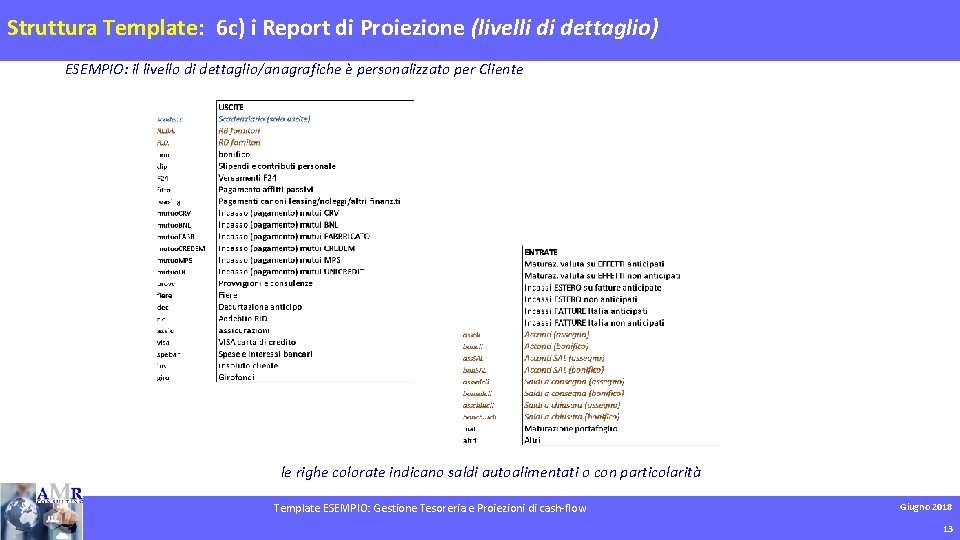 Struttura Template: 6 c) i Report di Proiezione (livelli di dettaglio) ESEMPIO: il livello