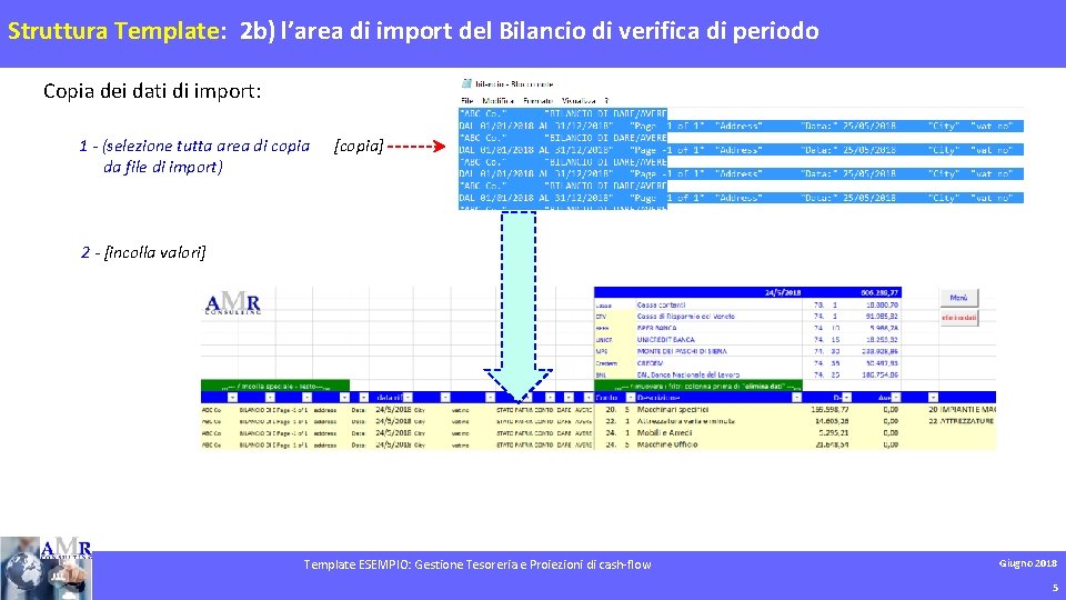 Struttura Template: 2 b) l’area di import del Bilancio di verifica di periodo Copia