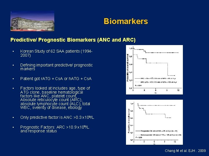 Biomarkers Predictive/ Prognostic Biomarkers (ANC and ARC) • Korean Study of 62 SAA patients