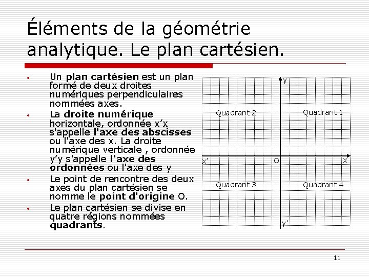 Éléments de la géométrie analytique. Le plan cartésien. • • Un plan cartésien est Éléments de la géométrie analytique. Le plan cartésien. • • Un plan cartésien est
