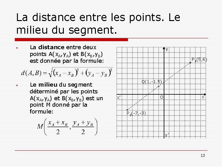 La distance entre les points. Le milieu du segment. • • La distance entre La distance entre les points. Le milieu du segment. • • La distance entre
