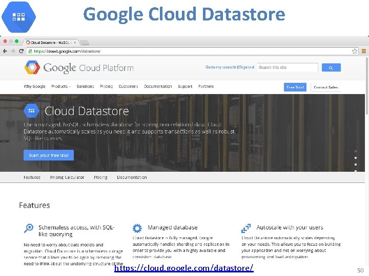 Google Cloud Datastore https: //cloud. google. com/datastore/ 50 